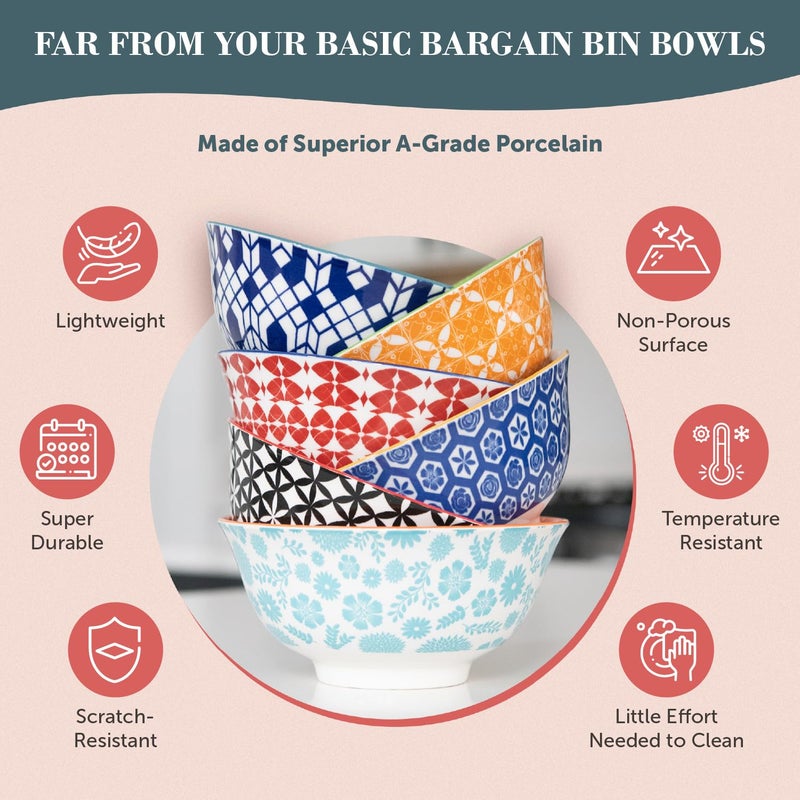 Annovero Cereal Bowl - Dishes for Serving Soup, Salad, Breakfast - Decorative Colorful Porcelain Bowls for Kitchen - Microwave, Dishwasher, Oven Safe - Zero Lead & Cadmium - 23 Oz - Set of 6 - Image 5